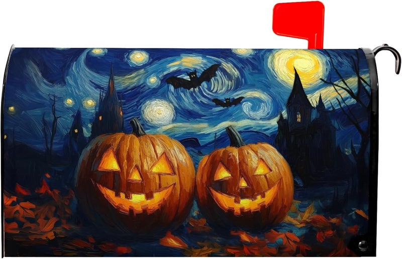 Farg Happy Halloween Mailbox Covers Autumn Pumpkin Mailbox Cover Owl Bat Castle Post Letter Box for Garden Standard Size 21x18 in for Yard Home Decor - Image 1